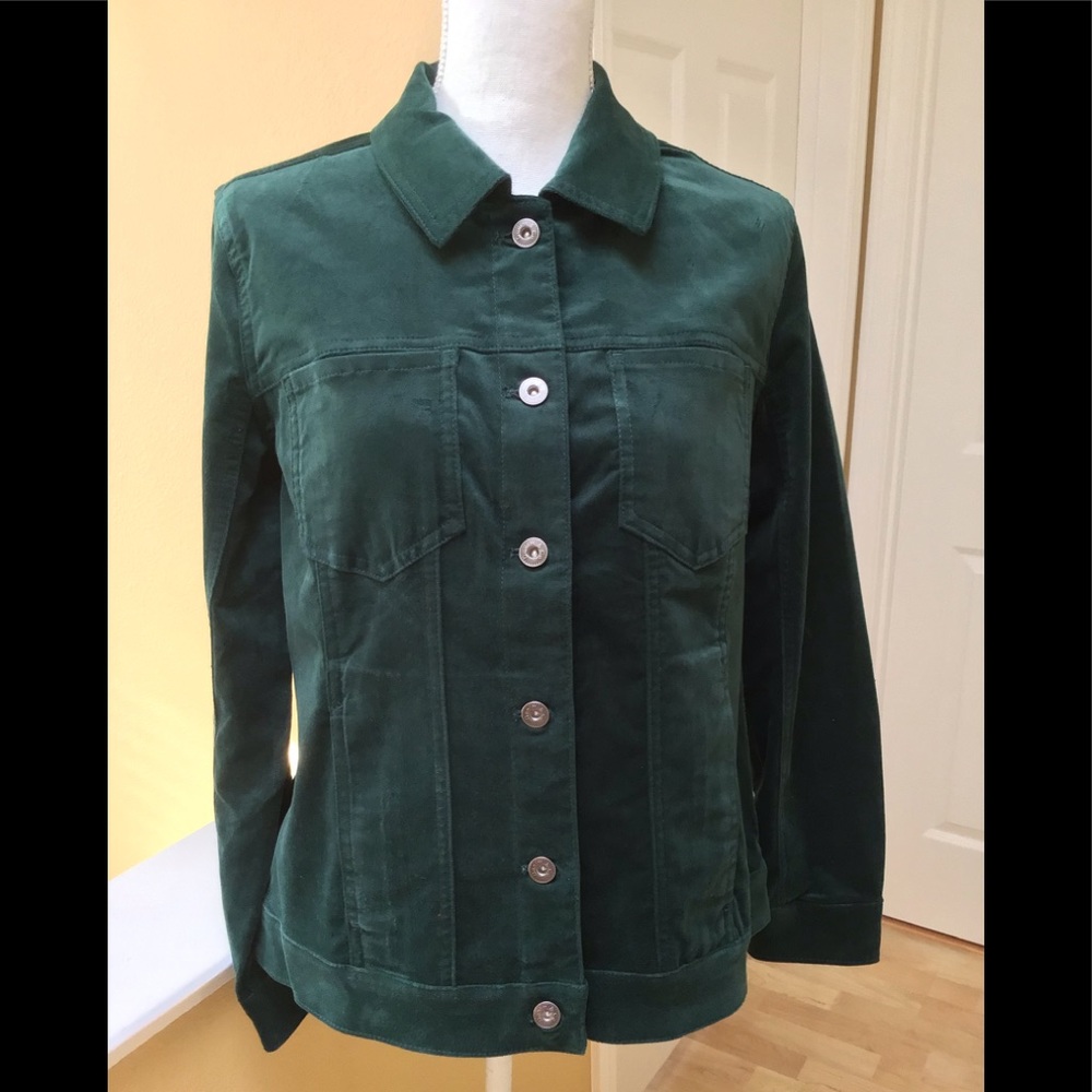 NWOT - Denim & Co. Green Velveteen Jean Jacket.